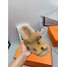 Hermes Womens Chypre Sandals in Beige Suede with Shearling