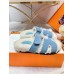 Hermes Womens Chypre Sandals in Blue Suede with Shearling