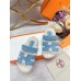 Hermes Womens Chypre Sandals in Blue Suede with Shearling