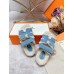 Hermes Womens Chypre Sandals in Blue Suede with Shearling