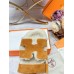 Hermes Womens Chypre Sandals in Tan Suede with Shearling