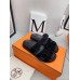 Hermes Womens Chypre Sandals In Black Suede Calfskin