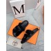 Hermes Womens Chypre Sandals In Black Suede Calfskin