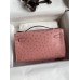 Hermes Kelly Pochette Handmade Bag In Terre Cuite Ostrich Leather