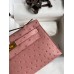 Hermes Kelly Pochette Handmade Bag In Terre Cuite Ostrich Leather