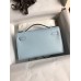 Hermes Kelly Pochette Handmade Bag In Blue Brume Swift Calfskin