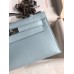 Hermes Kelly Pochette Handmade Bag In Blue Brume Swift Calfskin
