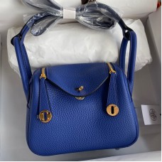 Hermes Mini Lindy Handmade Bag In Blue Electric Clemence Leather