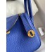 Hermes Mini Lindy Handmade Bag In Blue Electric Clemence Leather