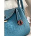 Hermes Mini Lindy Handmade Bag In Blue Jean Clemence Leather
