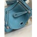 Hermes Mini Lindy Handmade Bag In Blue Jean Clemence Leather