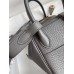 Hermes Mini Lindy Handmade Bag In Gris Meyer Clemence Leather