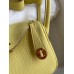 Hermes Mini Lindy Handmade Bag In Jaune Poussin Clemence Leather