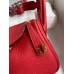 Hermes Mini Lindy Handmade Bag In Red Clemence Leather