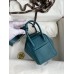 Hermes Mini Lindy Handmade Bag In Vert Bosphore Clemence Leather