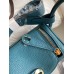 Hermes Mini Lindy Handmade Bag In Vert Bosphore Clemence Leather