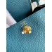 Hermes Mini Lindy Handmade Bag In Vert Bosphore Clemence Leather