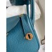 Hermes Mini Lindy Handmade Bag In Vert Bosphore Clemence Leather