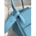 Hermes Lindy 26 Handmade Bag In Blue Atoll Clemence Leather