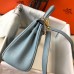 Hermes Kelly 20cm Bag In Blue Lin Clemence Leather GHW