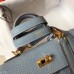 Hermes Kelly 20cm Bag In Blue Lin Clemence Leather GHW