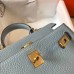 Hermes Kelly 20cm Bag In Blue Lin Clemence Leather GHW