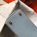 Hermes Kelly 20cm Bag In Blue Lin Clemence Leather GHW