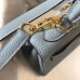 Hermes Kelly 20cm Bag In Blue Lin Clemence Leather GHW