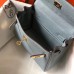 Hermes Kelly 20cm Bag In Blue Lin Clemence Leather GHW
