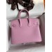 Hermes Birkin 25 Retourne Handmade Bag In Mauve Sylvestre Clemence Leather