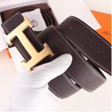 Hermes H Belt Buckle & Chocolate Clemence 32 MM Strap