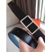 Hermes Officier Reversible 38mm Belt In Blue Clemence Leather