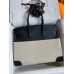 Hermes Birkin 35 Handmade Bag In Toile & Black Swift Leather