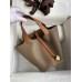 Hermes Picotin Lock 18 Bicolor Handmade Bag in Taupe and Gold Clemence Leather