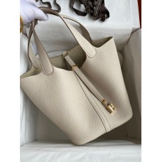 Hermes Picotin Lock 22 Handmade Bag in Craie Clemence Leather