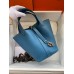 Hermes Picotin Lock 22 Handmade Bag in Blue Jean Clemence Leather