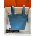 Hermes Picotin Lock 22 Handmade Bag in Blue Jean Clemence Leather