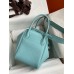 Hermes Lindy 30 Handmade Bag In Blue Atoll Clemence Leather
