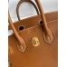 Hermes Birkin 25 Retourne Handmade Bag In Gold Barenia Calfskin