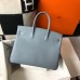Hermes Birkin 35cm Bag In Blue Lin Clemence Leather GHW