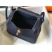 Hermes Lindy 26cm Bag In Navy Blue Clemence Leather GHW