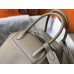 Hermes Lindy 26cm Bag In Gris Tourterelle Clemence Leather PHW