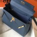 Hermes Kelly 28cm Bag In Blue Agate Clemence Leather GHW