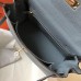 Hermes Kelly 28cm Bag In Blue Lin Clemence Leather GHW