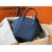 Hermes Lindy 30cm Bag In Blue Agate Clemence Leather PHW