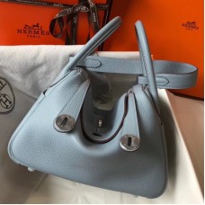 Hermes Lindy 30cm Bag In Blue Lin Clemence Leather PHW