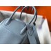 Hermes Lindy 30cm Bag In Blue Lin Clemence Leather PHW