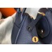 Hermes Lindy 30cm Bag In Navy Blue Clemence Leather GHW