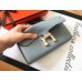 Hermes Constance Long Wallet In Blue Lin Epsom Leather