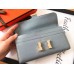 Hermes Constance Long Wallet In Blue Lin Epsom Leather